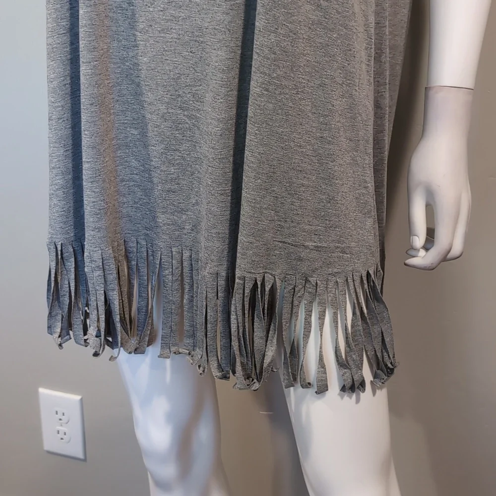 SHEIN Gray Short Sleeve Tee Shirt Style Fringe Hem Mini Casual Lounge Dress M